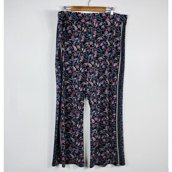 Roz & Ali Plus Size 2X Floral Print Wide Leg Pull On Pants Black - Picture 1 of 5